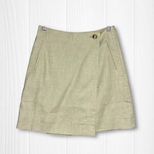 EUC J.Crew Linen Blend Wrap Front A-Line Mini Skirt Women 0 Tan
